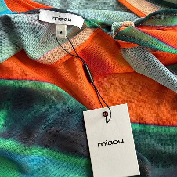 Miaou Tati Mesh Tie Top Thermal Orange Multicolor Size Medium NWT - Picture 7 of 10